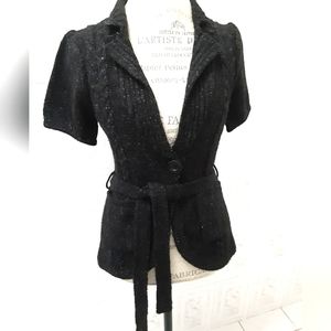 Black Short Sleeve Cardigan Sweater
